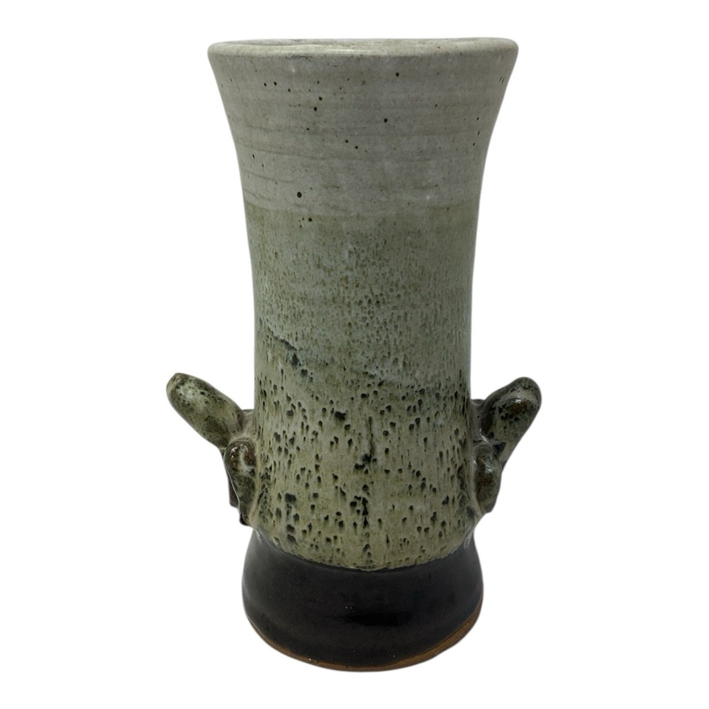 Japanese Studio Pottery Vase Stoneware Folk Art Speckled Earthenware Handles 8"